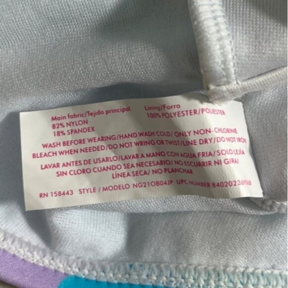 Ninety-Nine Blue Multicolor pattern Ruched Front Cutout One-Piece Swimsuit Sz L - Picture 7 of 8